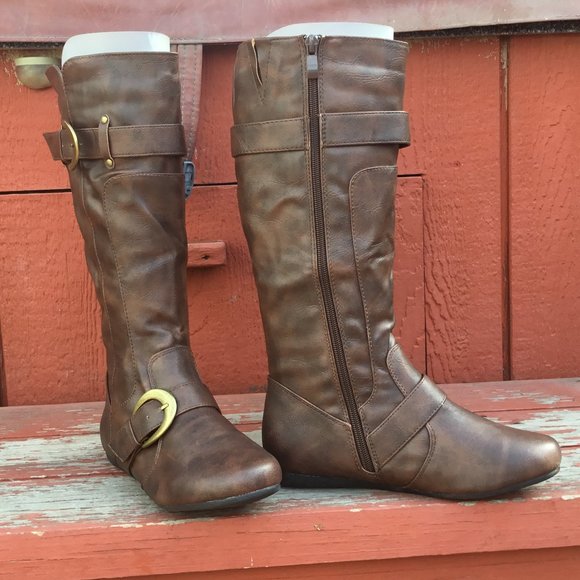 Flats Midi Cal Boots Buckles Faux Leather Various - Picture 4 of 9